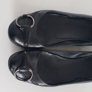 Gucci Black Leather Monogram Logo Gg Flats with Horsebit & Zipper w/ Dustbags